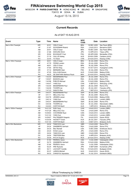 FINA/Airweave Swimming World Cup 2015 MOSCOW PARIS-CHARTRES HONG KONG BEIJING SINGAPORE TOKYO DOHA DUBAI August 15-16, 2015