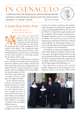 IN CŒNACULO a Newsletter for Friends of Silverstream Priory Benedictine Monks of Perpetual Adoration of the Most Holy Sacrament Stamullen • Co