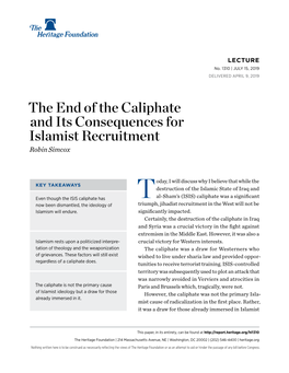The End of the Caliphate and Its Consequences for Islamist Recruitment Robin Simcox