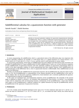 Subdifferential Calculus for a Quasiconvex Function with Generator ∗ Satoshi Suzuki , Daishi Kuroiwa