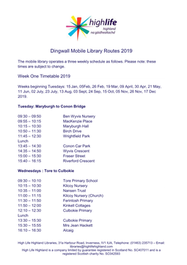 Dingwall Mobile Library Routes 2019