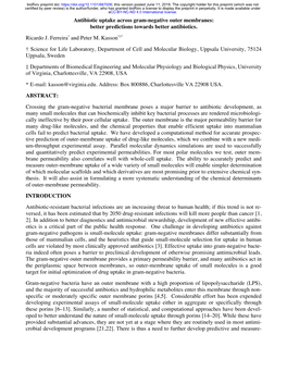 Antibiotic Uptake Across Gram-Negative Outer Membranes: Better Predictions Towards Better Antibiotics