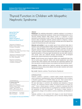 Thyroid Function in Children with Idiopathic Nephrotic Syndrome
