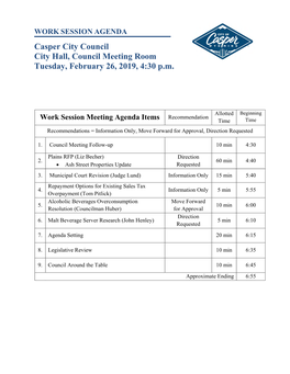 Casper City Council City Hall, Council Meeting Room Tuesday, February 26, 2019, 4:30 P.M