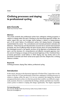 Civilising Processes and Doping in Professional Cycling