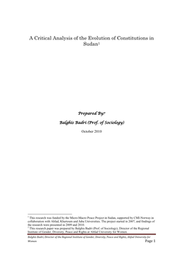 A Critical Analysis of the Evolution of Constitutions in Sudan1