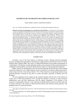 Elements of Centrality Dynamics in Buzău City1