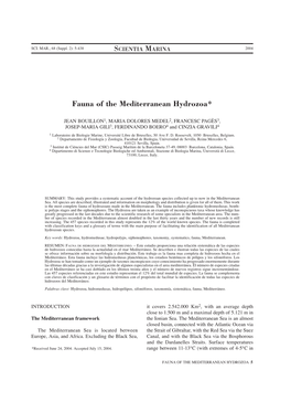 Fauna of the Mediterranean Hydrozoa*