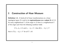 1 Construction of Haar Measure