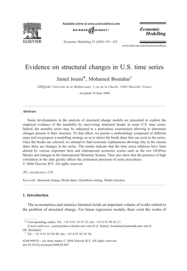 Evidence on Structural Changes in U.S. Time Series