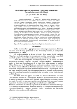 Phytochemical and Physico-Chemical Properties of the Leaves of Tadehagi Triquetrum (L.) H