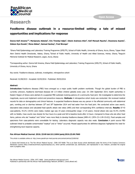 Foodborne Disease Outbreak in a Resource-Limited Setting: a Tale of Missed Opportunities and Implications for Response