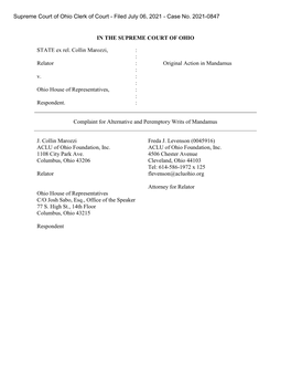 Supreme Court of Ohio Clerk of Court - Filed July 06, 2021 - Case No