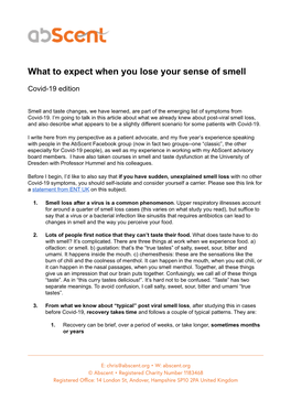 What to Expect When You Lose Your Sense of Smell: Covid-19 Edition