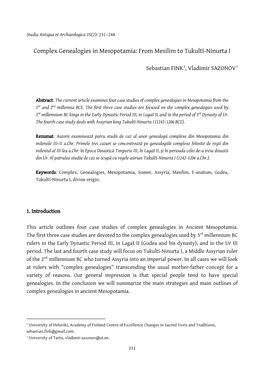 Complex Genealogies in Mesopotamia: from Mesilim to Tukultī-Ninurta I