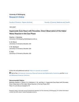 Direct Observation of the Haber-Weiss Reaction in the Gas Phase 2007