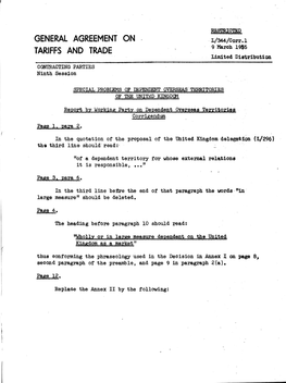 GENERAL AGREEMENT on L/W/Corr.I TARIFFS and TRADE 9 *** 19S5 Limited Distribution CONTRACTING PARTIES Ninth Session