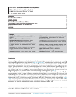 Circadian and Ultradian Clocks/Rhythmsq EW Lamont, Carleton University, Ottawa, ON, Canada S Amir, Concordia University, Montreal, QC, Canada