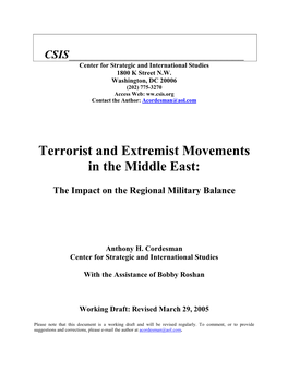 Terrorist and Extremist Movements in the Middle East: the Impact on The
