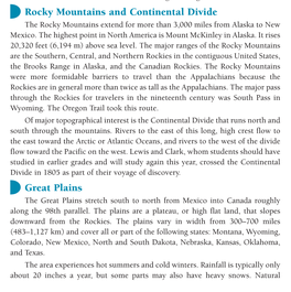 Rocky Mountains and Continental Divide Great Plains