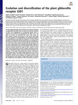 Evolution and Diversification of the Plant Gibberellin Receptor GID1