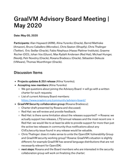 Graalvm Advisory Board Meeting | May 2020