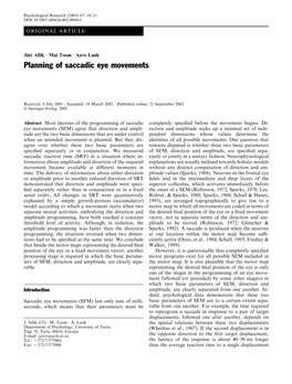 Planning of Saccadic Eye Movements