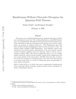 Hamiltonians Without Ultraviolet Divergence for Quantum Field Theories