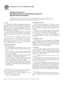 Sampling Aluminum and Aluminum Alloys for Spectrochemical Analysis1