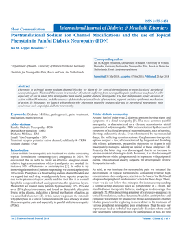 Posttranslational Sodium Ion Channel Modifications and the Use of Topical Phenytoin in Painful Diabetic Neuropathy (PDN) Jan M