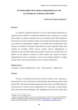 El Vínculo Político De Los Músicos Independientes De Rock En El Partido De Avellaneda (2016-2018)*