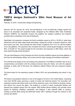 TWBTA Designs Dartmouth S $50M Hood Museum of Art Project