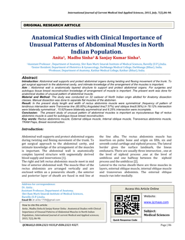 Anatomical Studies with Clinical Importance of Unusual Patterns of Abdominal Muscles in North Indian Population