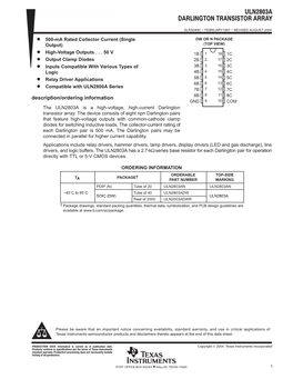 ULN2803A Is a High-Voltage, High-Current Darlington Transistor Array