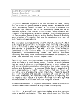 CADRE Invitational Transcript Douglas Engelbart Switch | Journal -- Issue 18