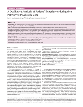 A Qualitative Analysis of Patients' Experiences During Their Pathway to Psychiatric Care