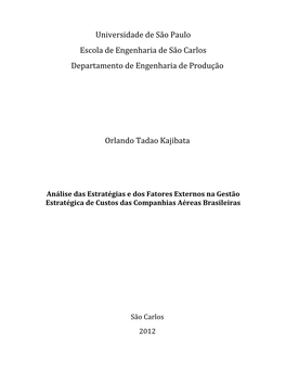 Universidade De São Paulo Escola De Engenharia De São Carlos Departamento De Engenharia De Produção