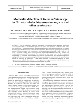 Molecular Detection of Hematodinium Spp. in Norway Lobster Nephrops Norvegicus and Other Crustaceans