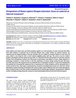 Perspectives of Homo Sapiens Lifespan Extension: Focus on External Or Internal Resources?