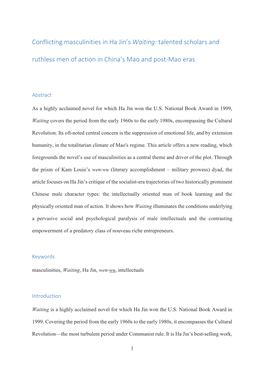 Conflicting Masculinities in Ha Jin's Waiting: Talented Scholars And