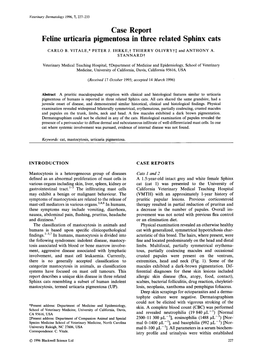 Feline Urticaria Pigmentosa in Three Related Sphinx Cats