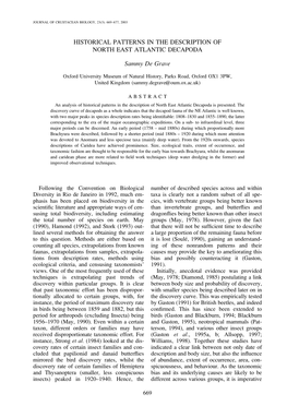 Historical Patterns in the Description of North East Atlantic Decapoda