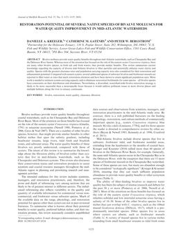 Restoration Potential of Several Native Species of Bivalve Molluscs for Water Quality Improvement in Mid-Atlantic Watersheds