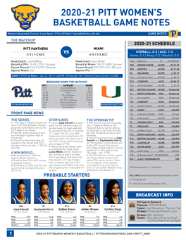 2020-21 Pitt Women's Basketball Game Notes