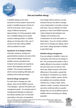 NEMO Diet for Shellfish Allergy Resource