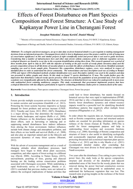 Effects of Forest Disturbance on Plant Species Composition and Forest Structure: a Case Study of Kapkanyar Power Line in Cherangani Forest