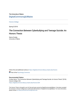 The Connection Between Cyberbullying and Teenage Suicide: an Honors Thesis