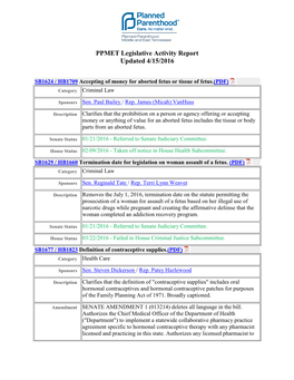 PPMET Legislative Activity Report Updated 4/15/2016