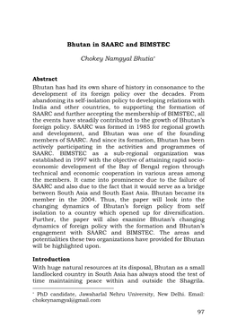 Bhutan in SAARC and BIMSTEC