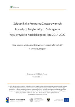 Załącznik Dla Programu Zintegrowanych Inwestycji Terytorialnych Subregionu Kędzierzyńsko-Kozielskiego Na Lata 2014-2020
